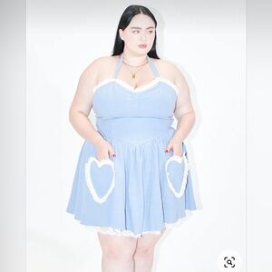 Fashion Brand Company Sweetheart Linen halter Dress Light Blue